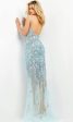 Jovani - 05872 Beaded Plunging V Neck Dress with Slit on Sale