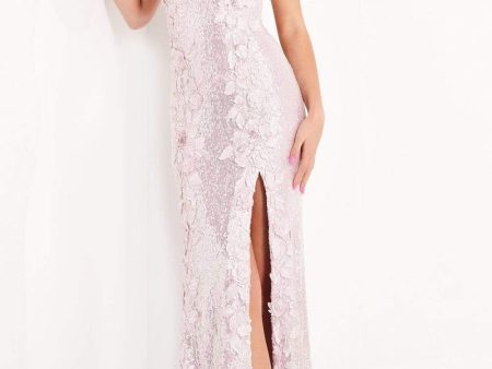 Jovani - 06109 Floral Appliques Sequin Embellished High Slit Gown Online Hot Sale