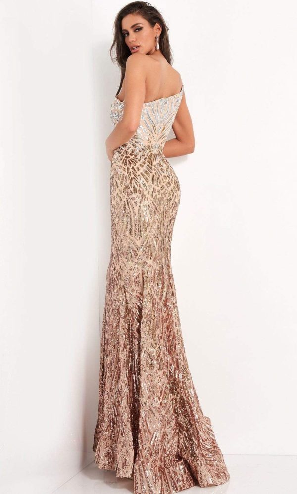 Jovani - 06469 Sequined Two Tone Trumpet Dress on Sale