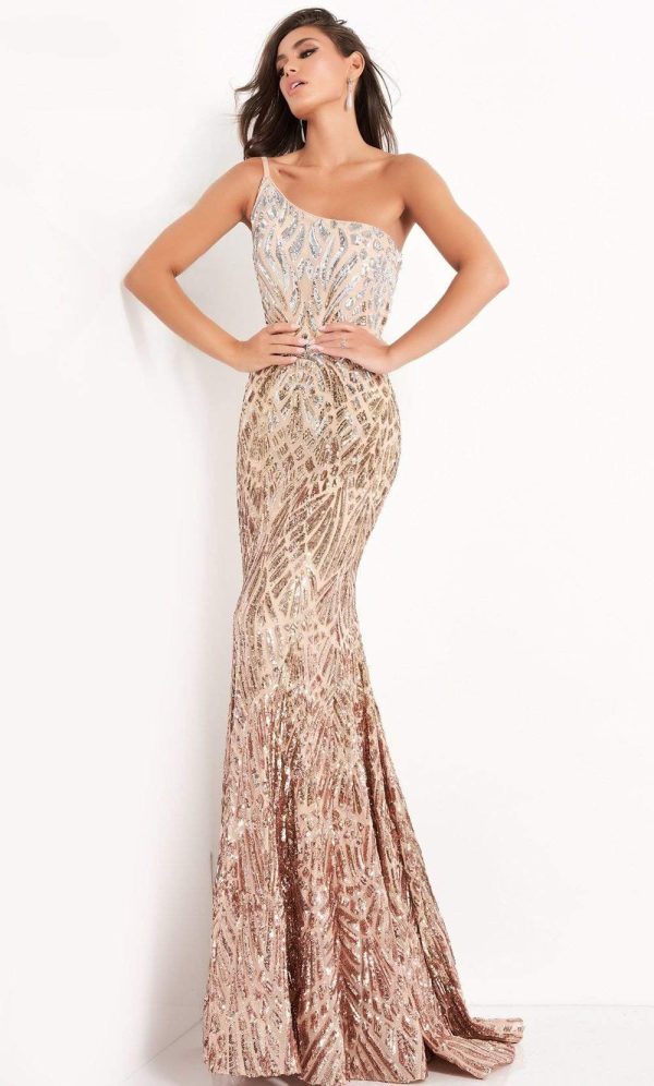 Jovani - 06469 Sequined Two Tone Trumpet Dress on Sale